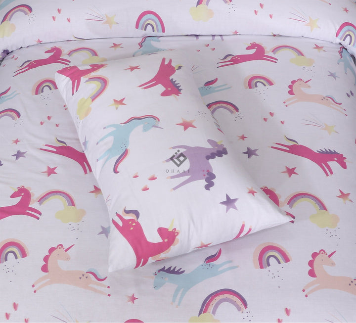 white unicorn-kids bedsheet set