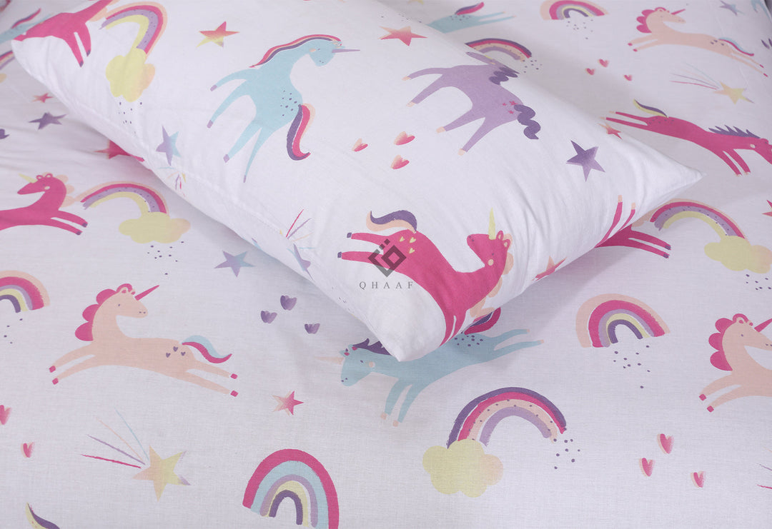 white unicorn-kids bedsheet set
