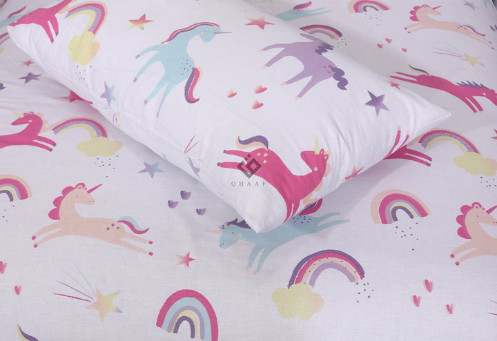 white unicorn-kids bedsheet set