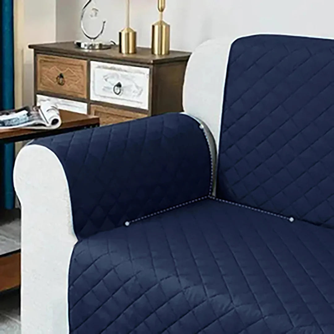 NAVY WATERPROOF QUILTED SOFA COVER