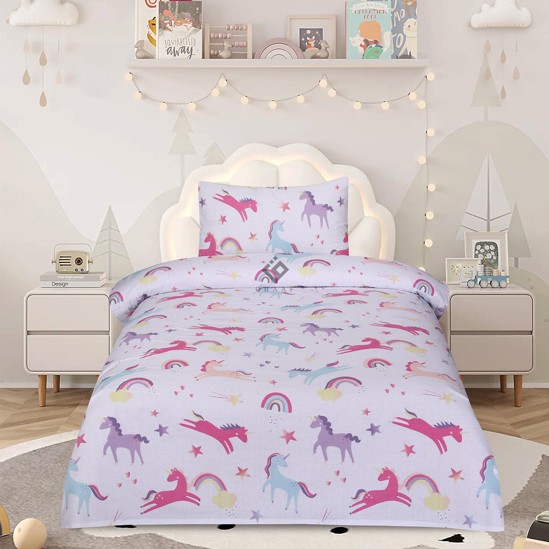 white unicorn-kids bedsheet set