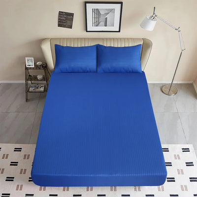 BLUE STRIPE SATIN FITTED SHEET - (PREMIUM)