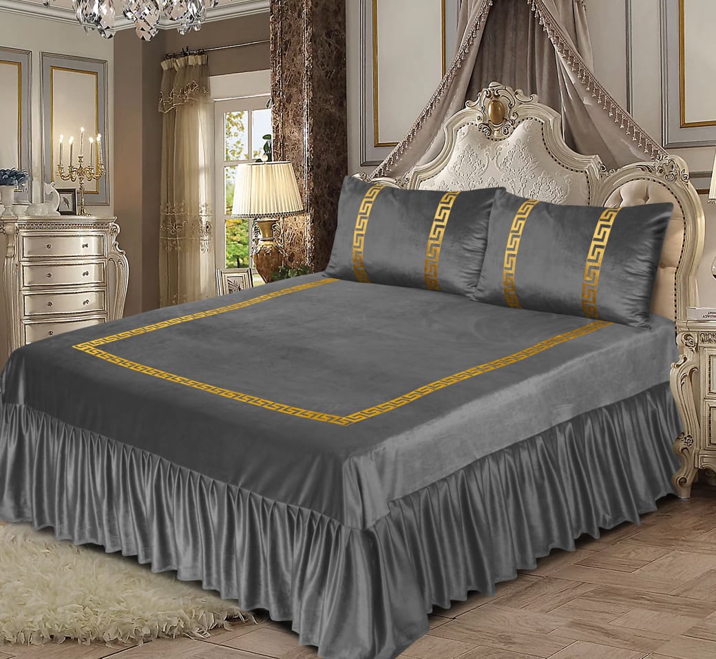 SILVER VELVET BEDSHEET SET - 3 PCS