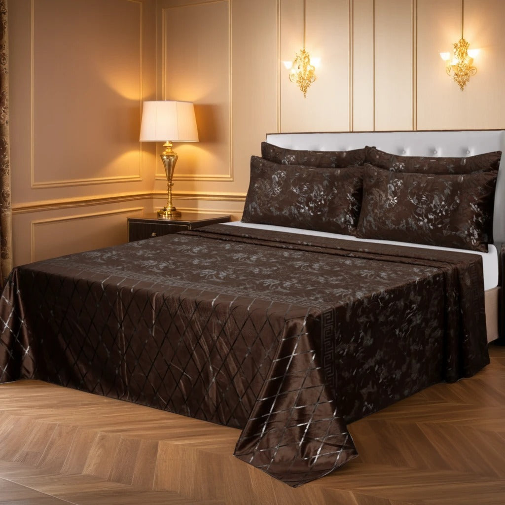 MILITARY/CHOCO VELVET BEDSHEET SET - 5 PCS