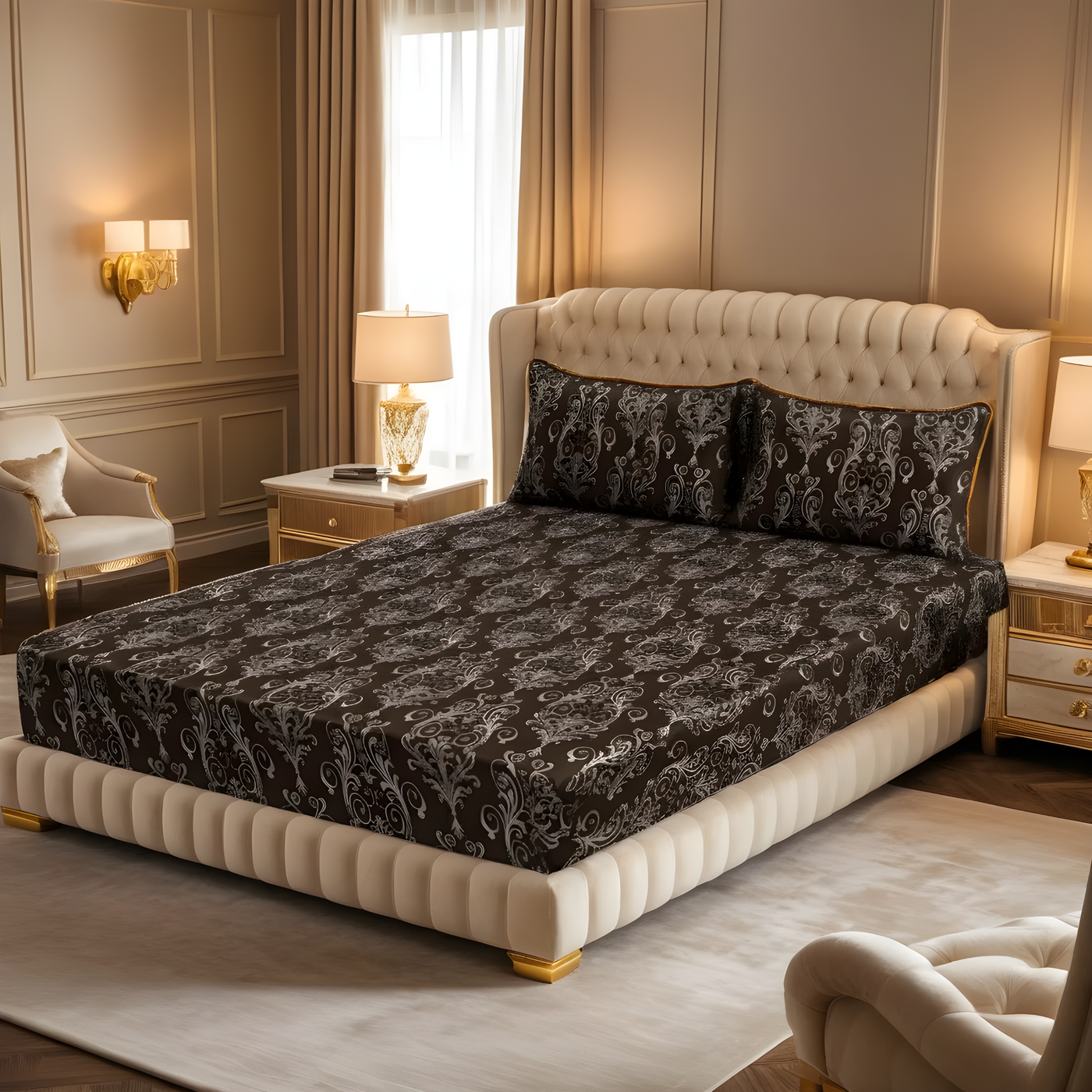 FLOWER/CHOCO VELVET fitted bedsheet - (premium)