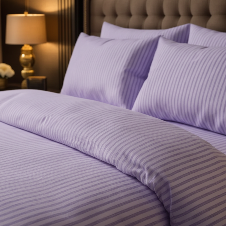 L.PURPLE SATIN STRIPE BEDSHEET SET - 5 PCS