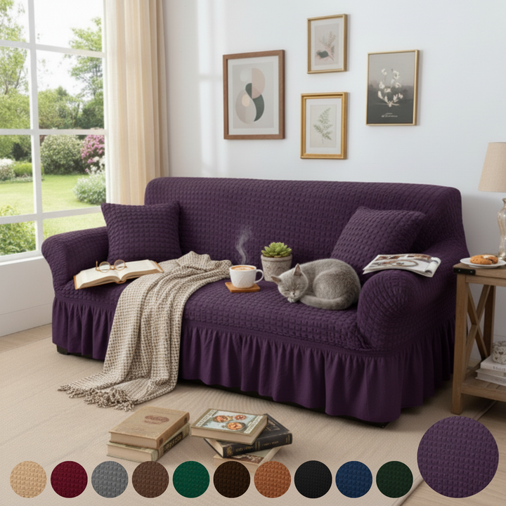 PURPLE FITTED BUBBLE SOFA COVER