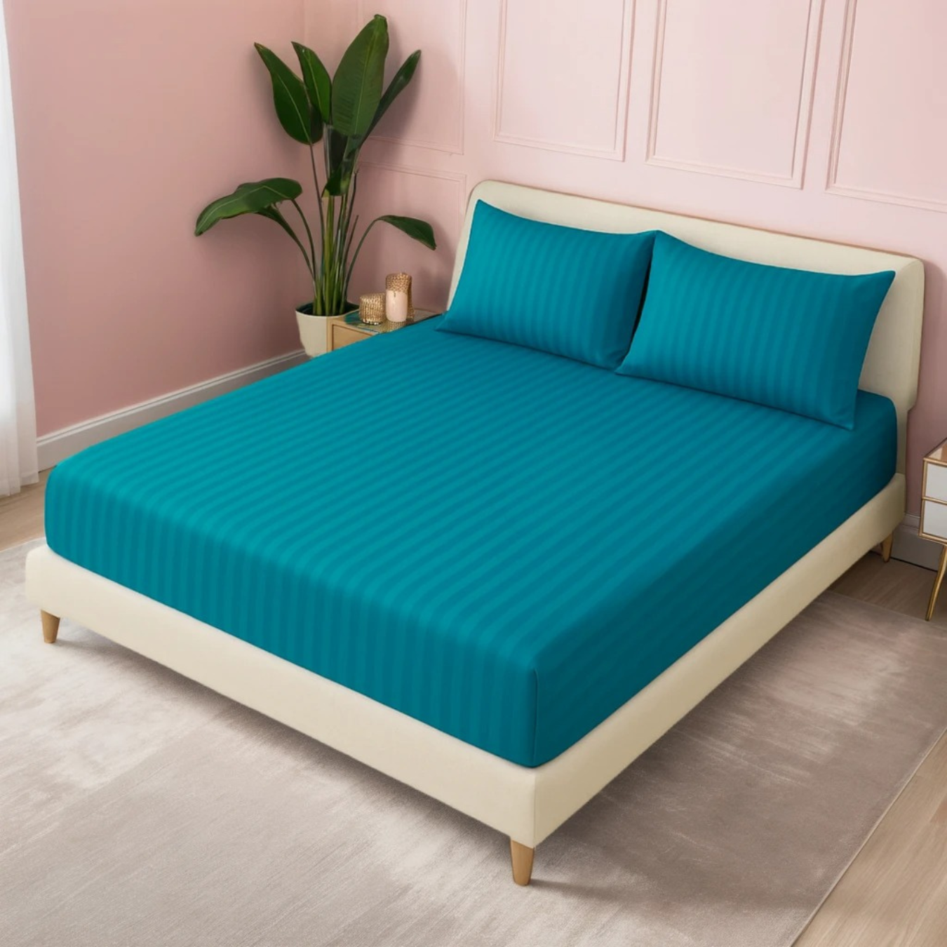 ZINC stripe satin fitted bedsheet - (premium)
