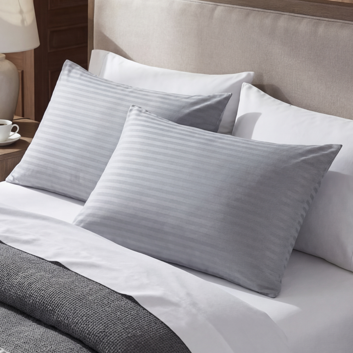 SILVER SATIN STRIPE PILLOW COVERS