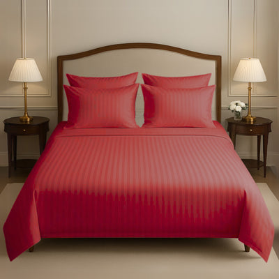 RED SATIN STRIPE BEDSHEET SET - 5 PCS
