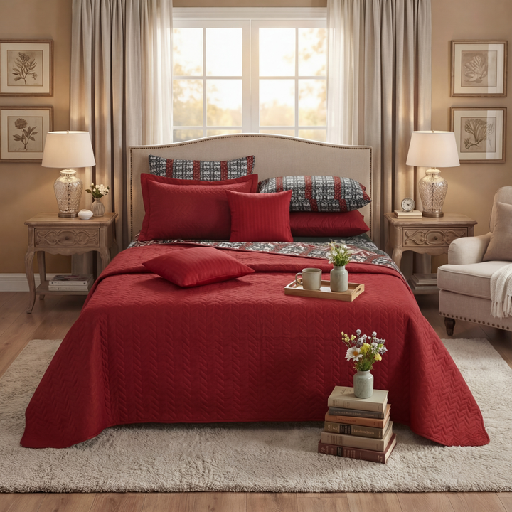 BAWA MAROON Winter Comforter Set- 8 Pcs