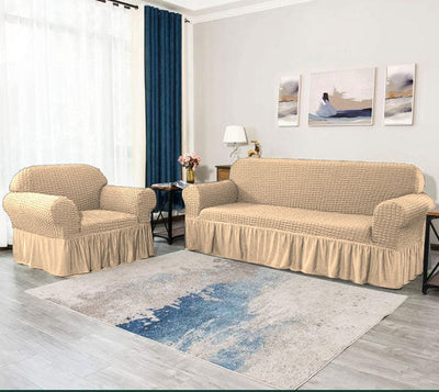 BEIGE FITTED BUBBLE SOFA COVER