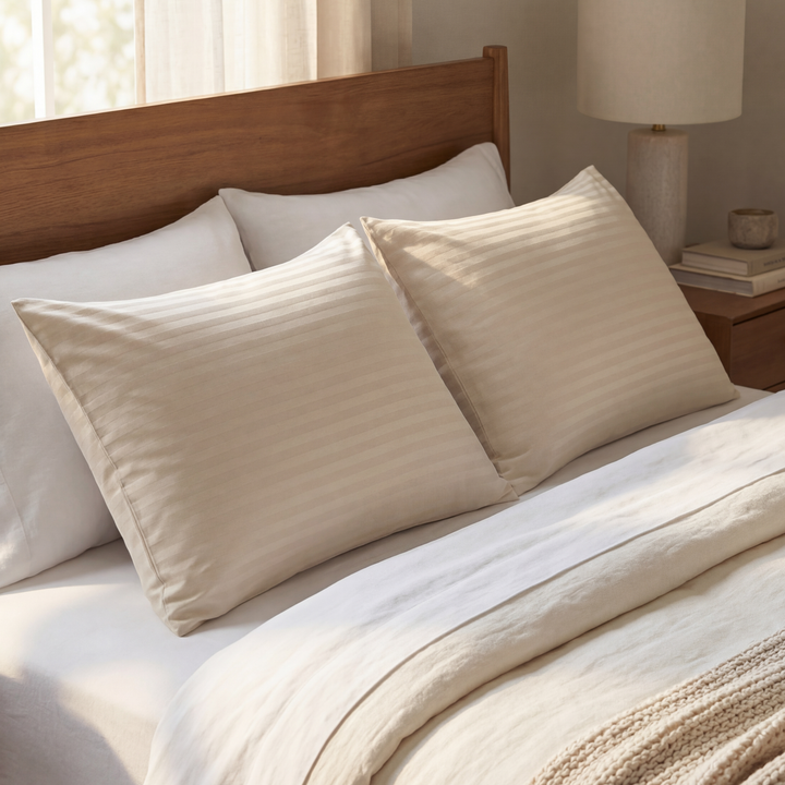 IVORY SATIN STRIPE PILLOW COVERS