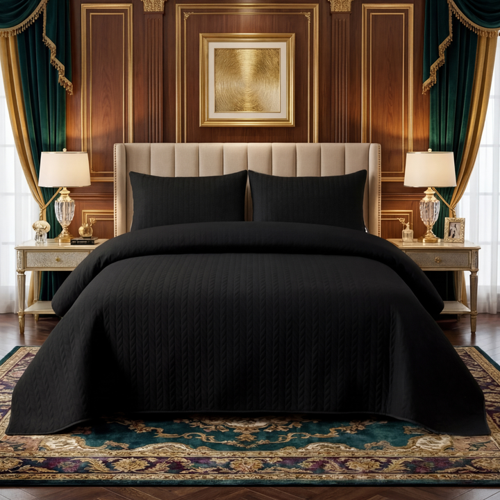 BLACK BEDSPREAD SET - 3 PCS (PREMIUM)