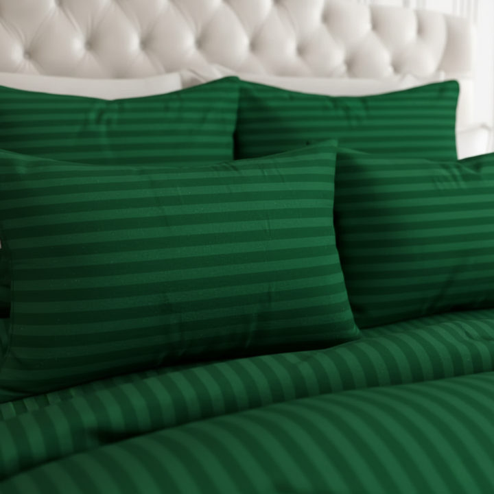 GREEN SATIN STRIPE DUVET COVERS SET 8 PCS
