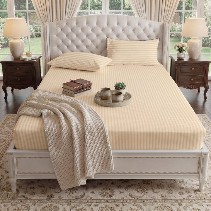 SKIN stripe satin fitted bedsheet - (premium)