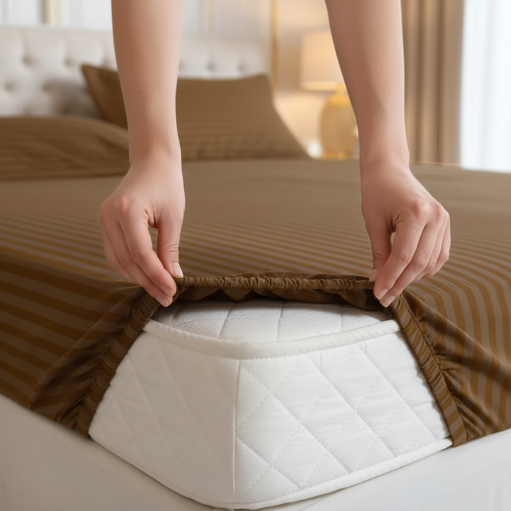 COPPER stripe satin fitted bedsheet - (premium)