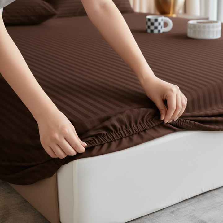 CHOCO stripe satin fitted bedsheet - (premium)