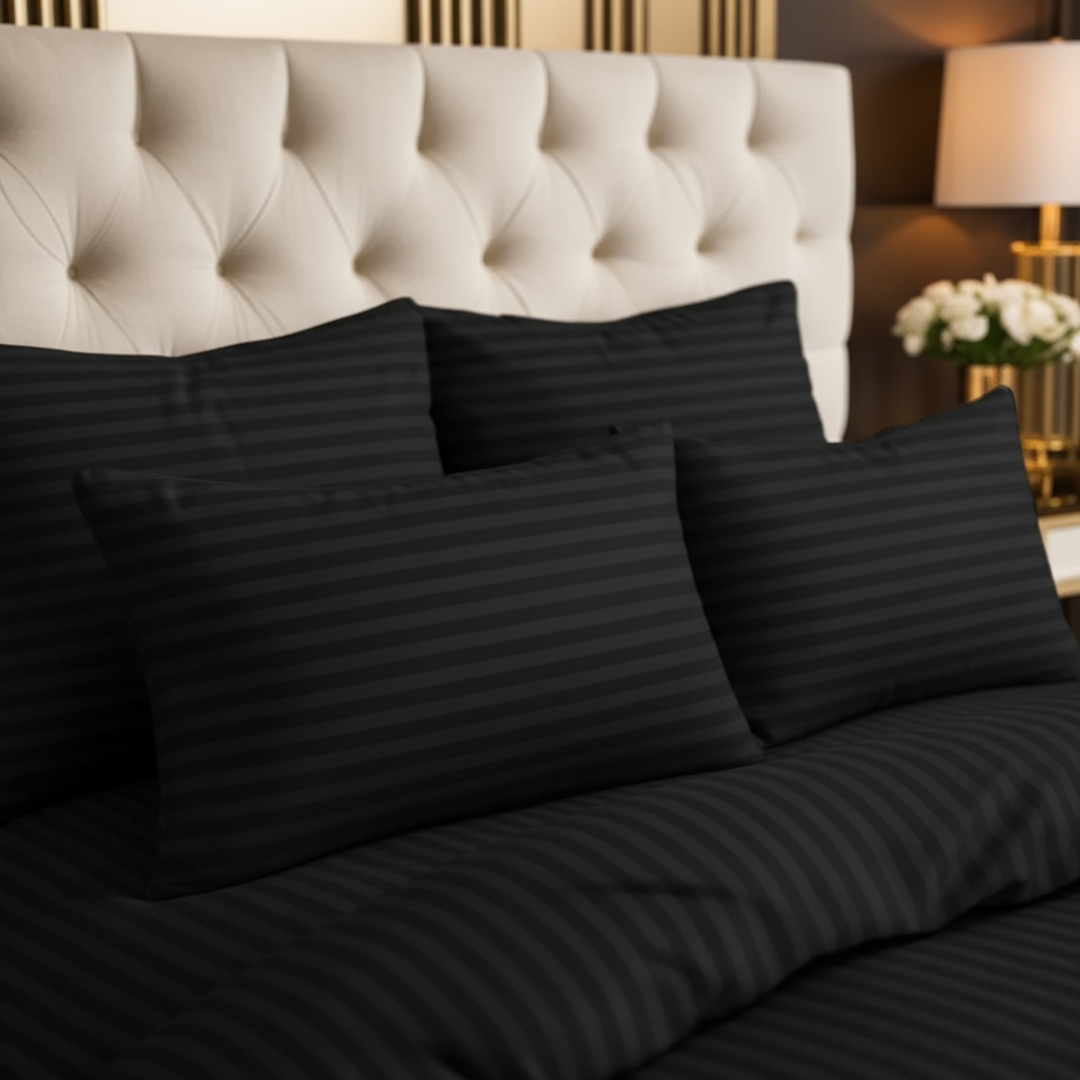 BLACK stripe Winter Comforter Set- 8 Pcs