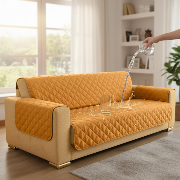 BEIGE WATERPROOF QUILTED SOFA COVER