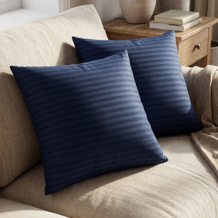 NAVY SATIN STRIPE CUSHION COVER (PACK OF 2)