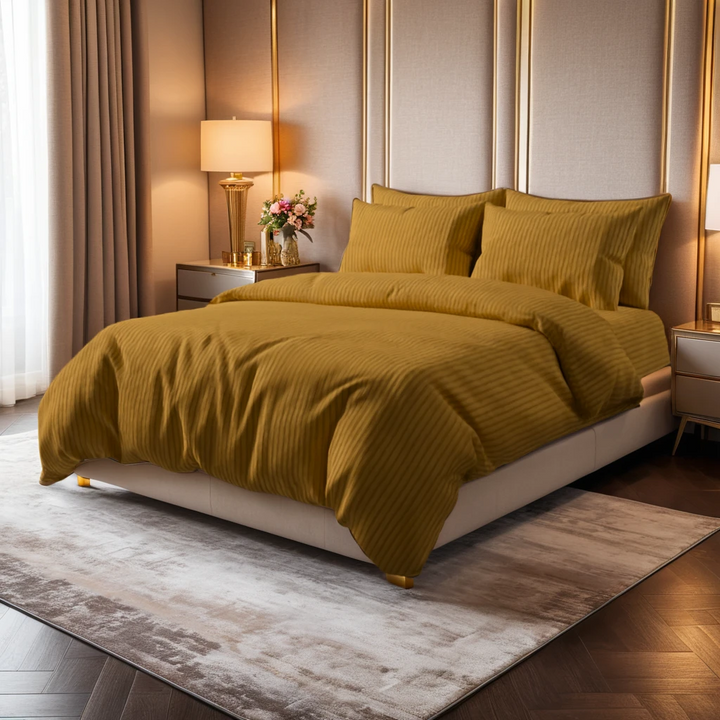 COPPER SATIN STRIPE BEDSHEET SET - 5 PCS