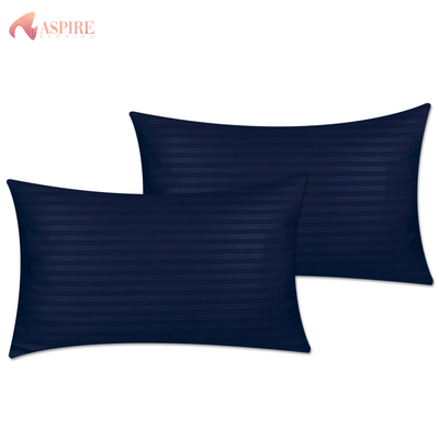 NAVY SATIN STRIPE PILLOW COVERS