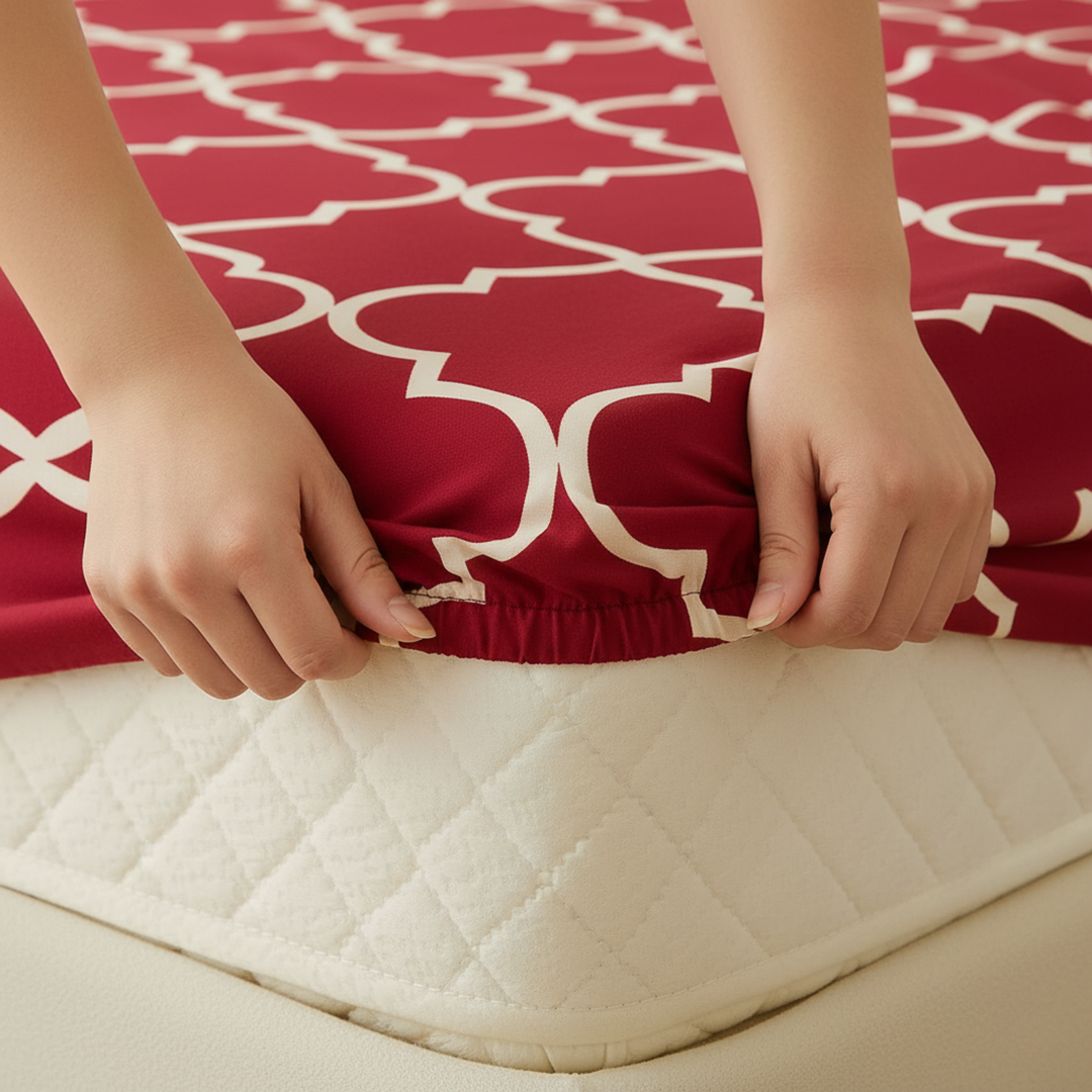 RED PENDORA FITTED SHEET - (PREMIUM)