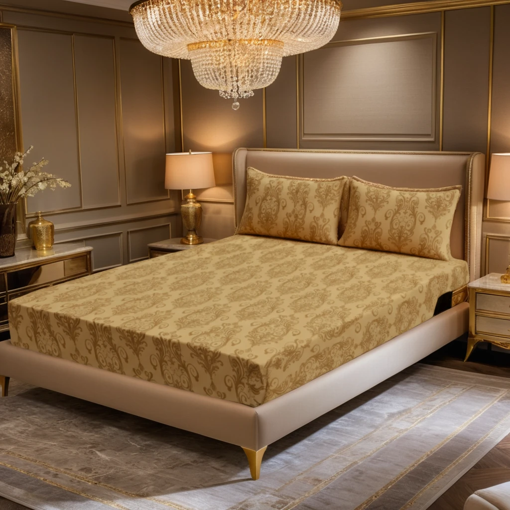 FLOWER/GOLDEN VELVET fitted bedsheet - (premium)