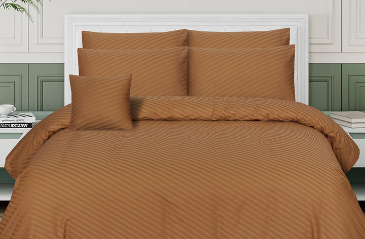 DIAGONAL STRIPES L.BROWN BEDSHEET SET - 6 PCS (SATIN)