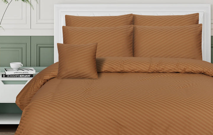 DIAGONAL STRIPES L.BROWN BEDSHEET SET - 6 PCS (SATIN)