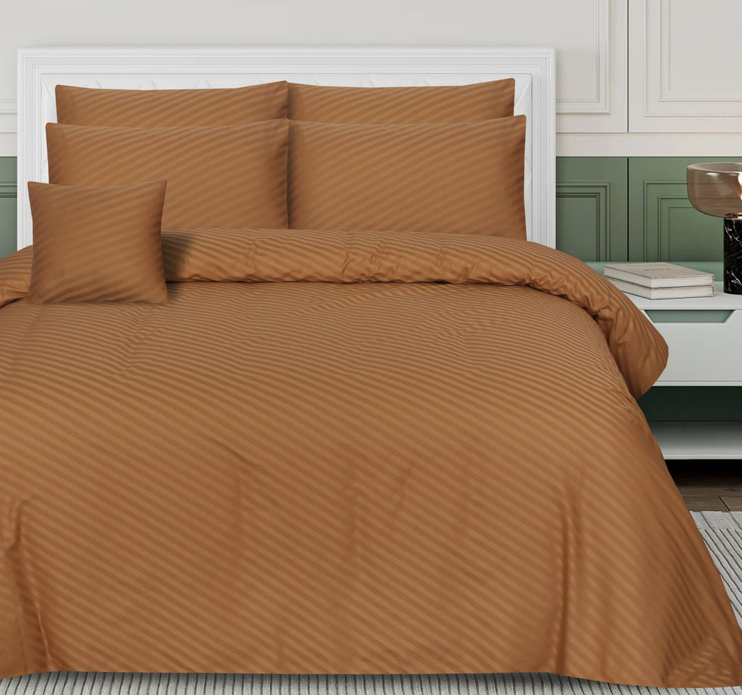 DIAGONAL STRIPES L.BROWN BEDSHEET SET - 6 PCS (SATIN)