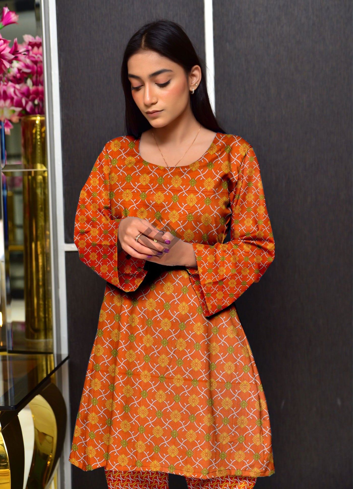 ORANGE ZEPHYRA 2 PCS UNSTITCHED SUIT