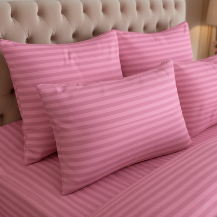 PINK SATIN STRIPE DUVET COVERS SET 8 PCS