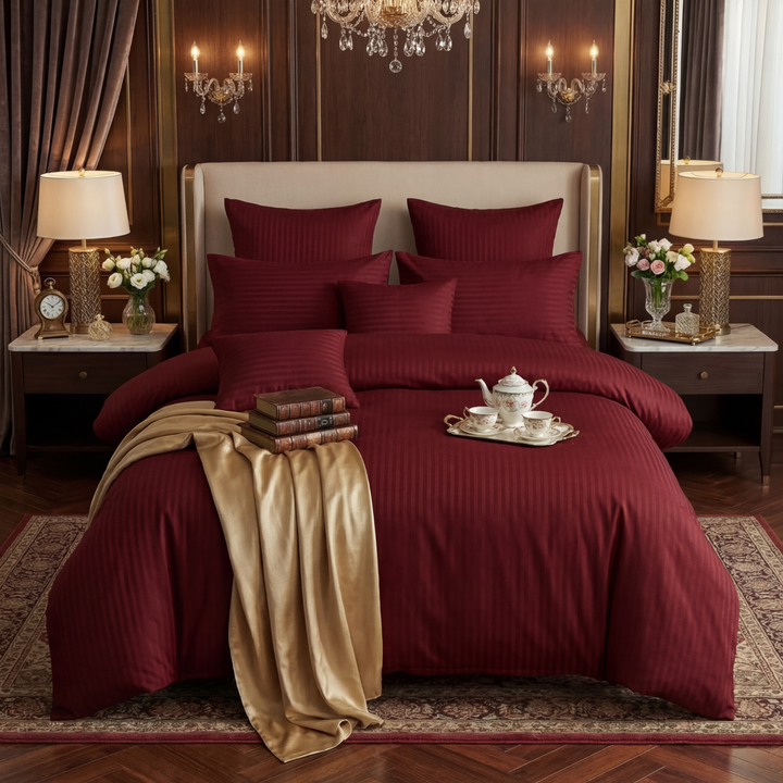 MAROON stripe Winter Comforter Set- 8 Pcs
