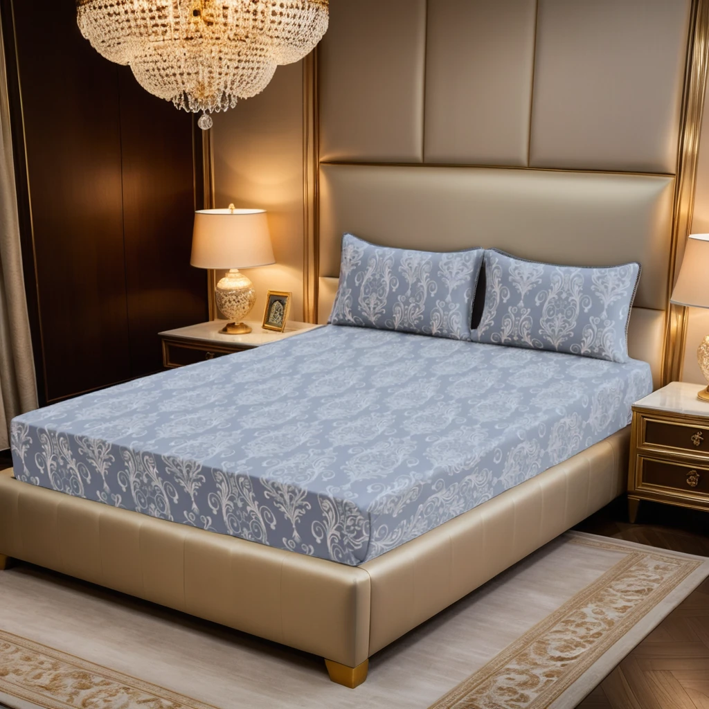 FLOWER/SILVER VELVET fitted bedsheet - (premium)