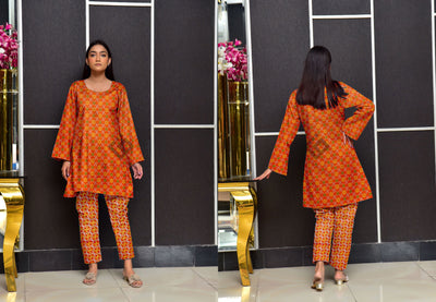 ORANGE ZEPHYRA 2 PCS UNSTITCHED SUIT
