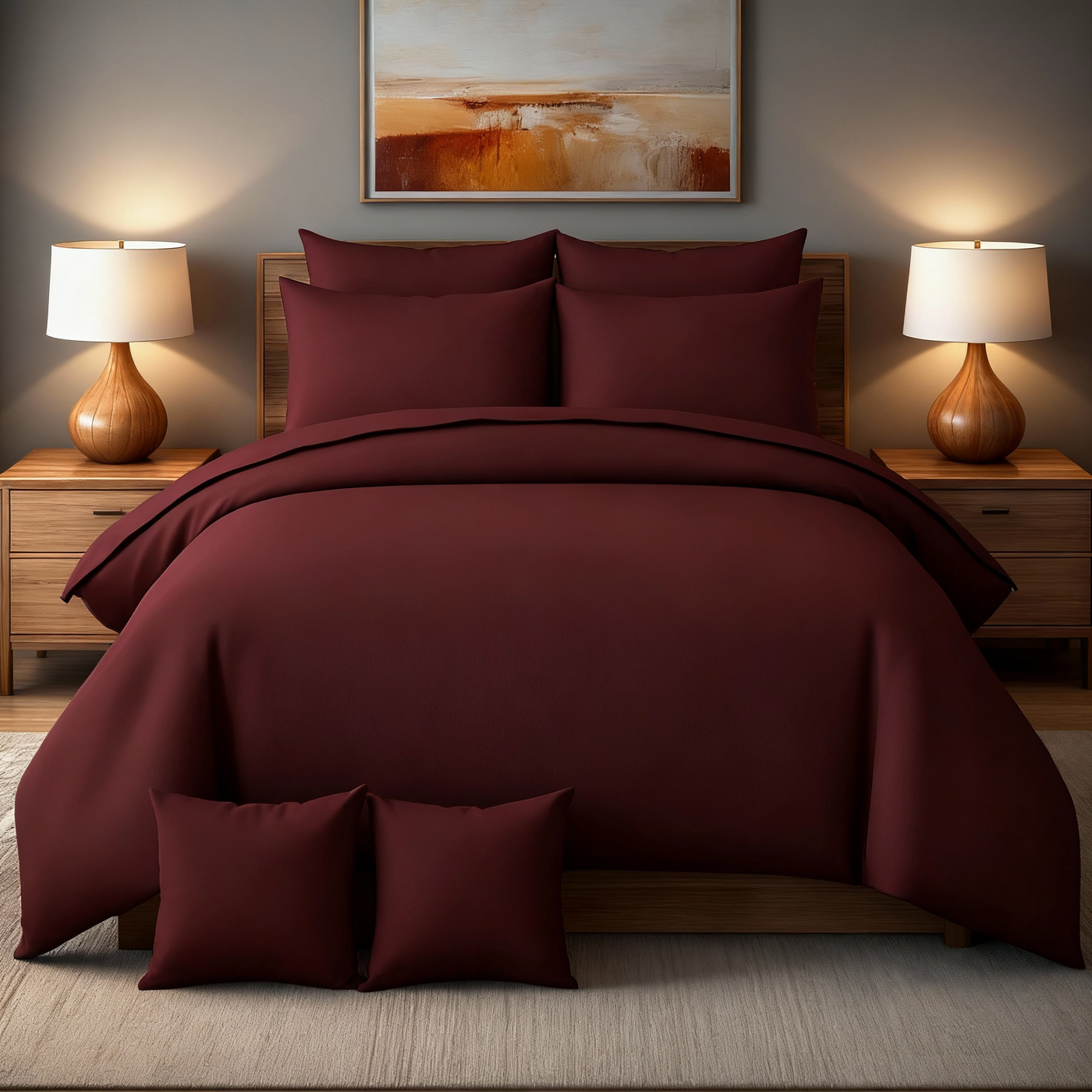 MAROON LUXURY DUVET COVERS SET- 8 PCS