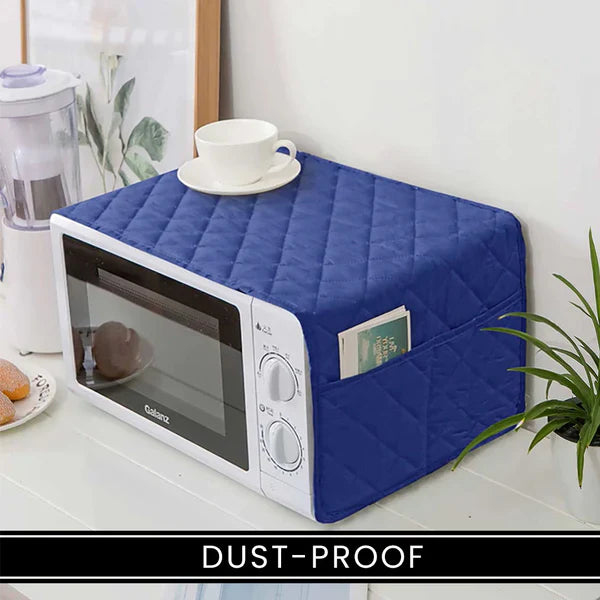 Blue Waterproof Quilted Microwave Oven Cover with Side Pockets