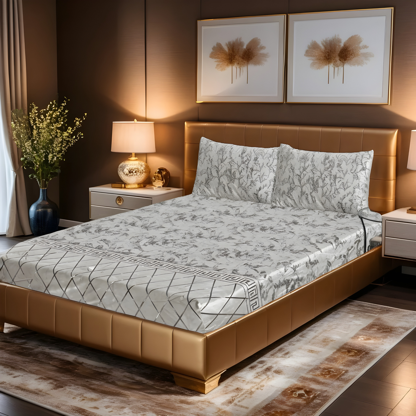 MILITARY/SILVER VELVET fitted bedsheet - (premium)