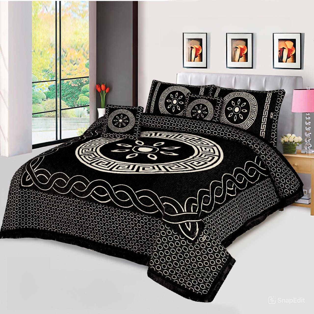 JACQUARD LUXURY BLACK BEDSHEET SET- 5 PCS