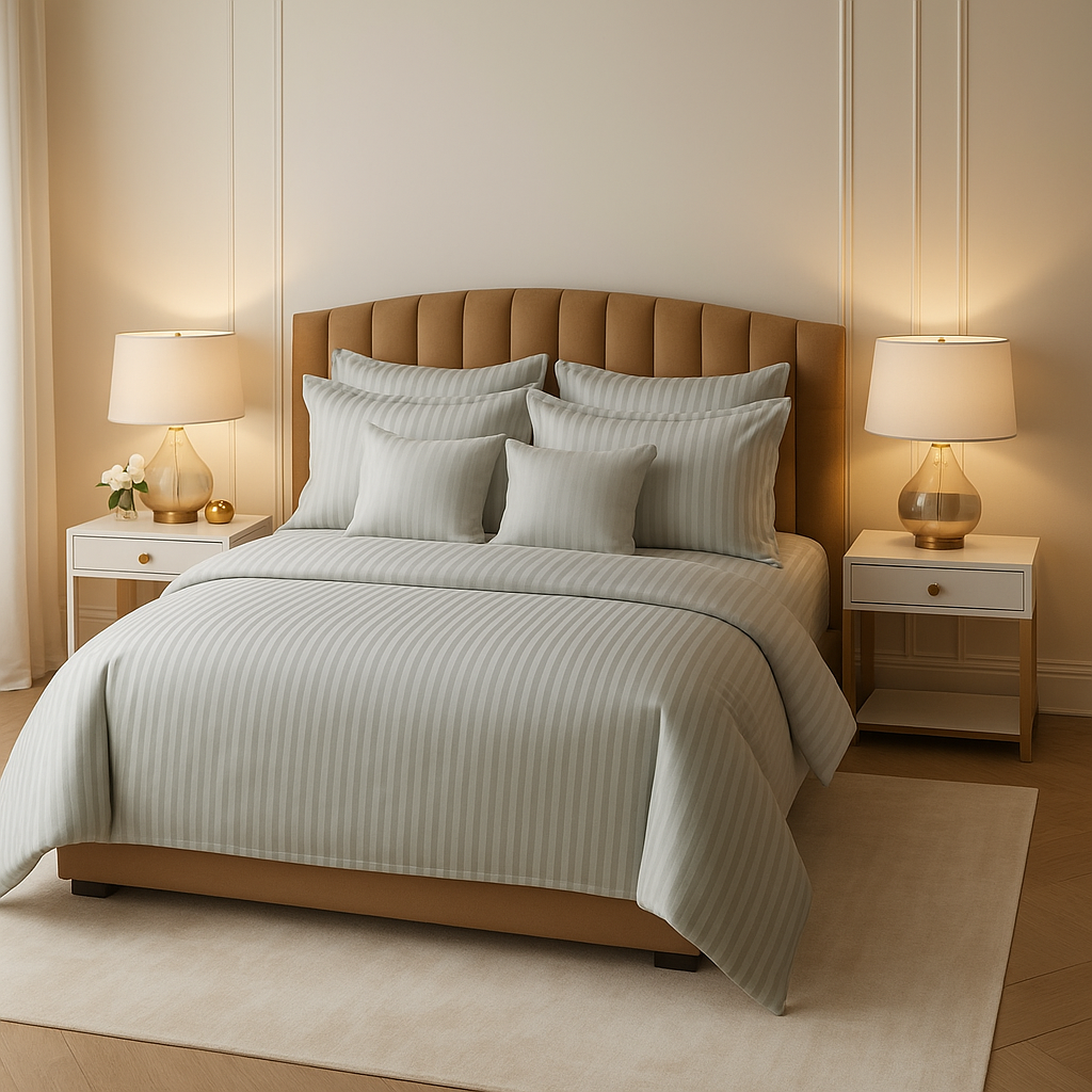 SILVER SATIN STRIPE DUVET COVERS SET 8 PCS