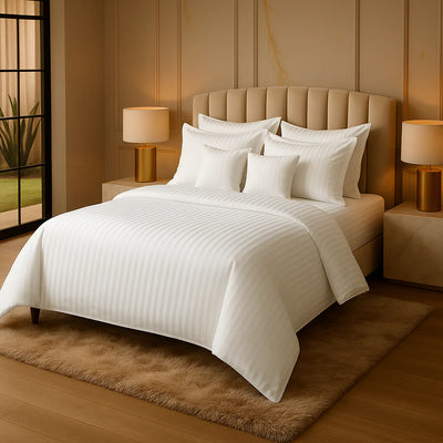 IVORY SATIN STRIPE DUVET COVERS SET 8 PCS