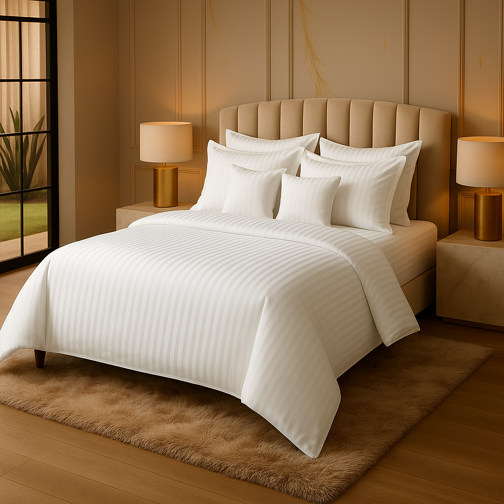 IVORY stripe SUMMER COMFORTER SET- 8 PCS