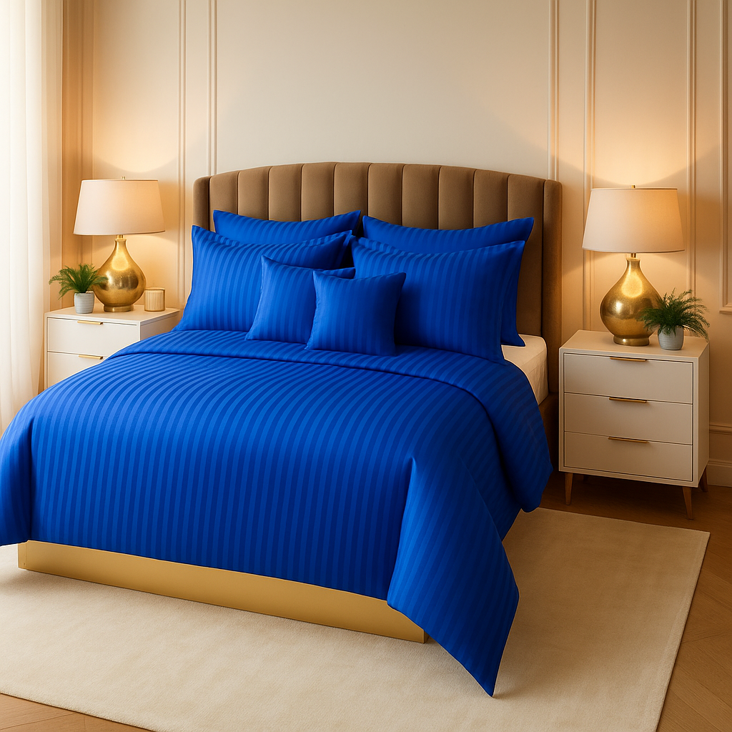 BLUE stripe summer comforter set-8 pcs