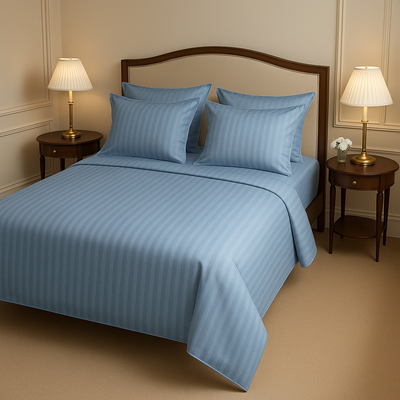 SILVER SATIN STRIPE BEDSHEET SET - 5 PCS