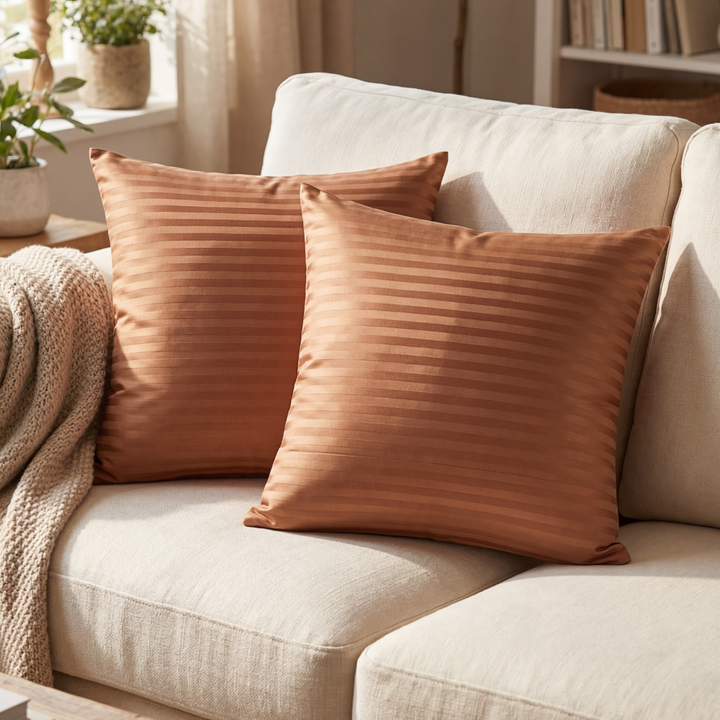 COPPER SATIN STRIPE CUSHION COVER (PACK OF 2)