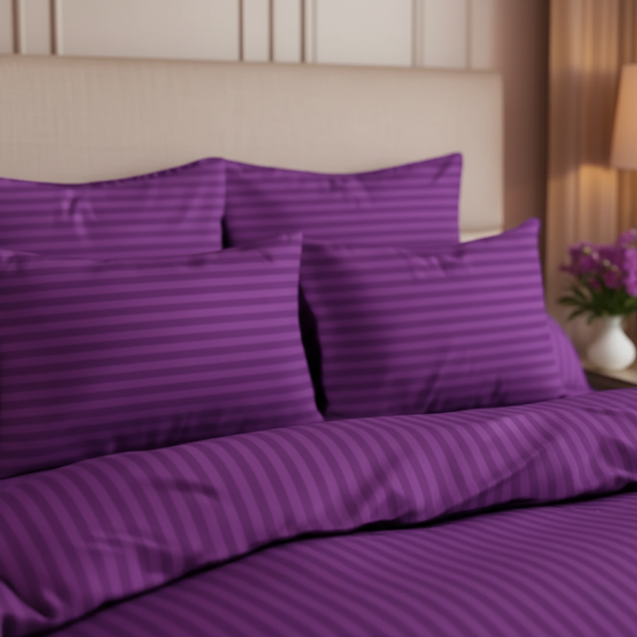 PURPLE SATIN STRIPE DUVET COVERS SET 8 PCS