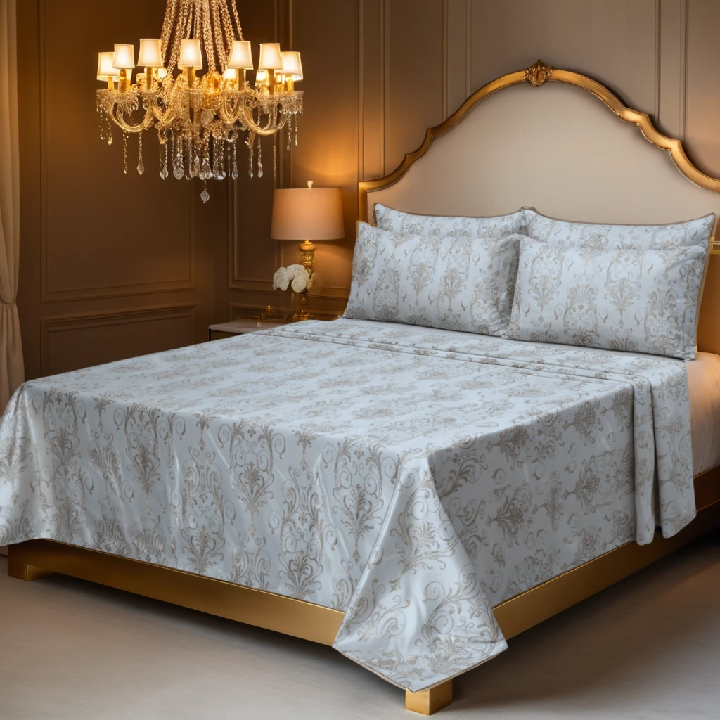 FLOWER/SILVER VELVET BEDSHEET SET - 5 PCS