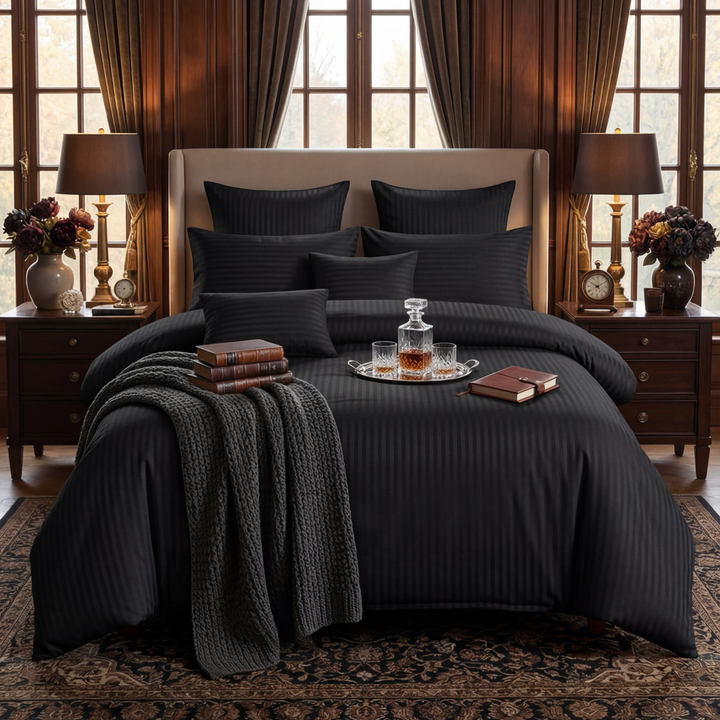 BLACK stripe Winter Comforter Set- 8 Pcs